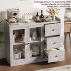 43 Buffet moderne avec rangement, Bahut de cuisine avec garde-corps, étagères réglables et 3 tiroirs, Table de buffet en bois