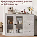 43 Buffet moderne avec rangement, Bahut de cuisine avec garde-corps, étagères réglables et 3 tiroirs, Table de buffet en bois