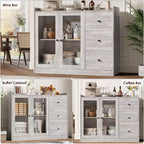 43 Buffet moderne avec rangement, Bahut de cuisine avec garde-corps, étagères réglables et 3 tiroirs, Table de buffet en bois