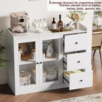 43 Buffet moderne avec rangement, Bahut de cuisine avec garde-corps, étagères réglables et 3 tiroirs, Table de buffet en bois