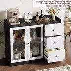 43 Buffet moderne avec rangement, Bahut de cuisine avec garde-corps, étagères réglables et 3 tiroirs, Table de buffet en bois