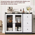 43 Buffet moderne avec rangement, Bahut de cuisine avec garde-corps, étagères réglables et 3 tiroirs, Table de buffet en bois