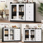43 Buffet moderne avec rangement, Bahut de cuisine avec garde-corps, étagères réglables et 3 tiroirs, Table de buffet en bois