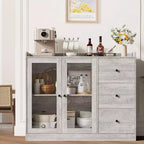 43 Buffet moderne avec rangement, Bahut de cuisine avec garde-corps, étagères réglables et 3 tiroirs, Table de buffet en bois