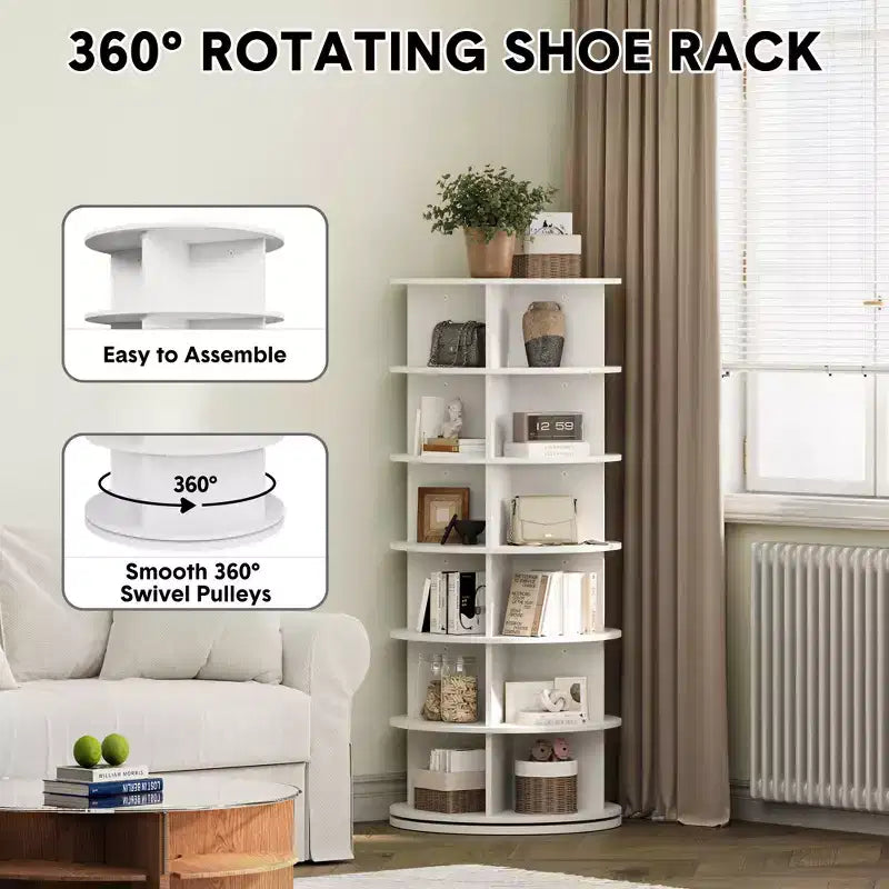 Étagère à chaussures rotative à 6 niveaux - Meuble à chaussures, Armoire à chaussures, Présentoir à chaussures, Conception peu encombrante, Construction durable