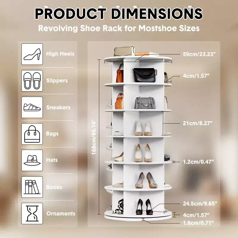 Étagère à chaussures rotative à 6 niveaux - Meuble à chaussures, Armoire à chaussures, Présentoir à chaussures, Conception peu encombrante, Construction durable