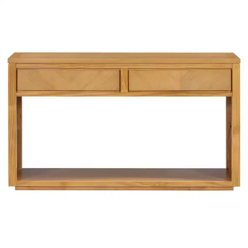 MAYEERTY Table Console Rustique en Bois avec Tiroirs de Rangement et Étagère Ouverte pour Couloir, Salon, Naturel