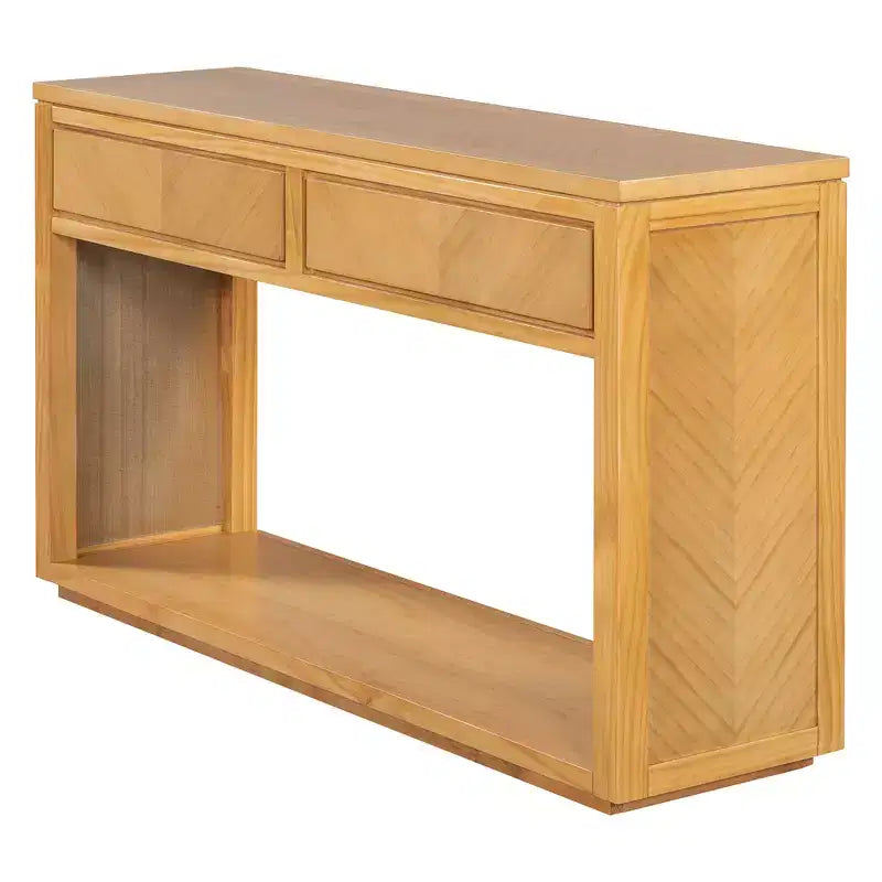 MAYEERTY Table Console Rustique en Bois avec Tiroirs de Rangement et Étagère Ouverte pour Couloir, Salon, Naturel