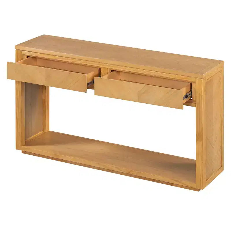 MAYEERTY Table Console Rustique en Bois avec Tiroirs de Rangement et Étagère Ouverte pour Couloir, Salon, Naturel
