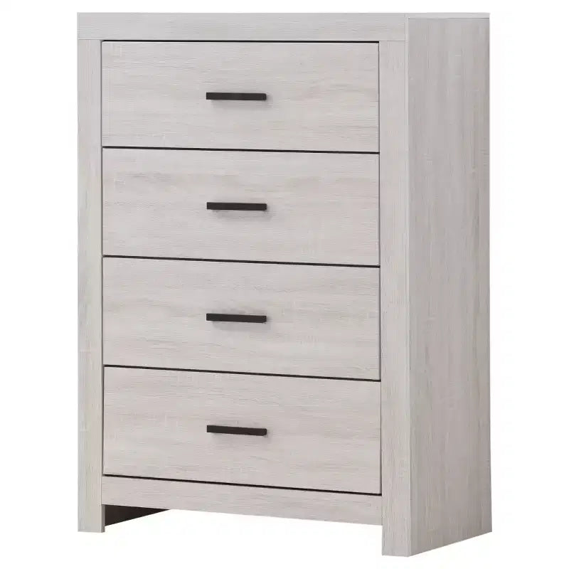 Commode Okak rectangulaire 4 tiroirs, commode classique avec tiroirs spacieux, poignées et surface supérieure large, armoire de rangement de chambre à coucher