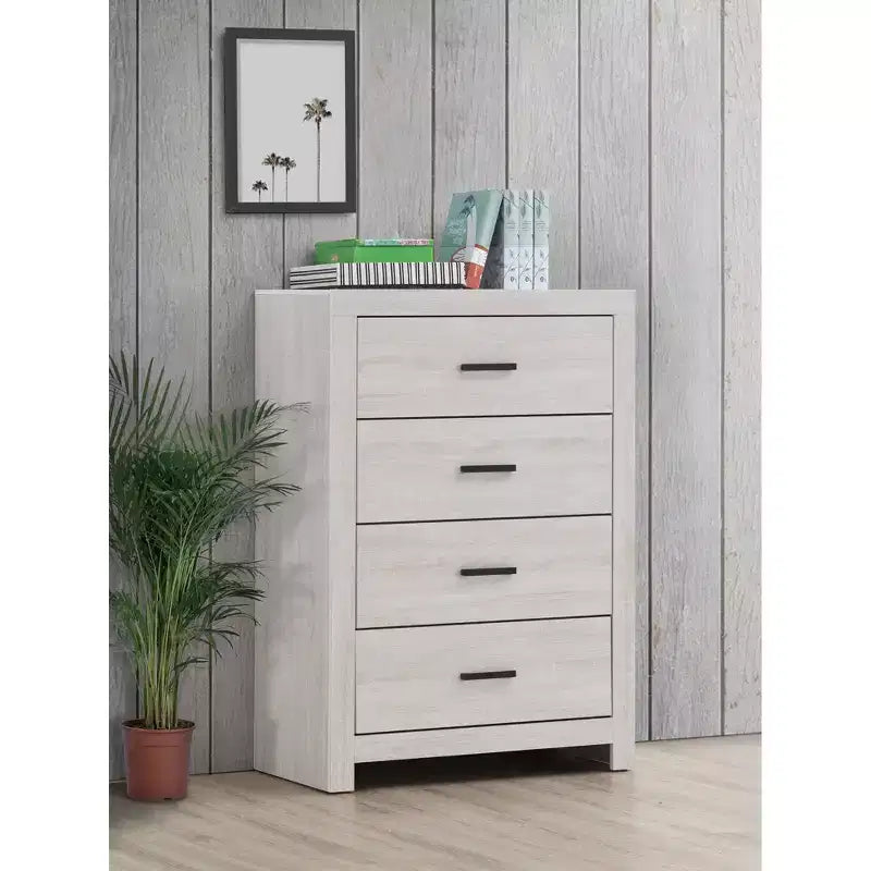 Commode Okak rectangulaire 4 tiroirs, commode classique avec tiroirs spacieux, poignées et surface supérieure large, armoire de rangement de chambre à coucher
