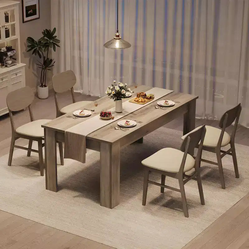 Dining Table Kitchen Table 63 Inch Rectangular for 4-6 People, Farmhouse Wooden Conference Desk with Easy Assembly, Grey