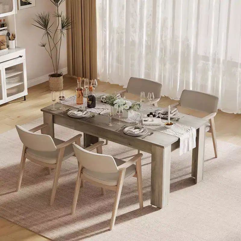 Table de salle à manger Table de cuisine rectangulaire de 160 cm pour 4 à 6 personnes, Bureau de conférence en bois style ferme avec assemblage facile, Gris