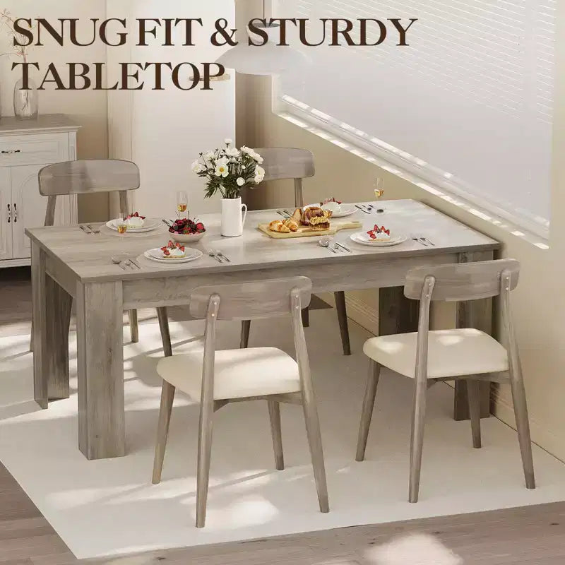 Table de salle à manger Table de cuisine rectangulaire de 160 cm pour 4 à 6 personnes, Bureau de conférence en bois style ferme avec assemblage facile, Gris