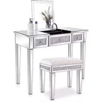Table de maquillage VINGLI avec miroir et tiroirs, en verre, couleur argent, pour chambre/salle de maquillage