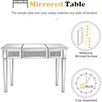 Table de maquillage VINGLI avec miroir et tiroirs, en verre, couleur argent, pour chambre/salle de maquillage