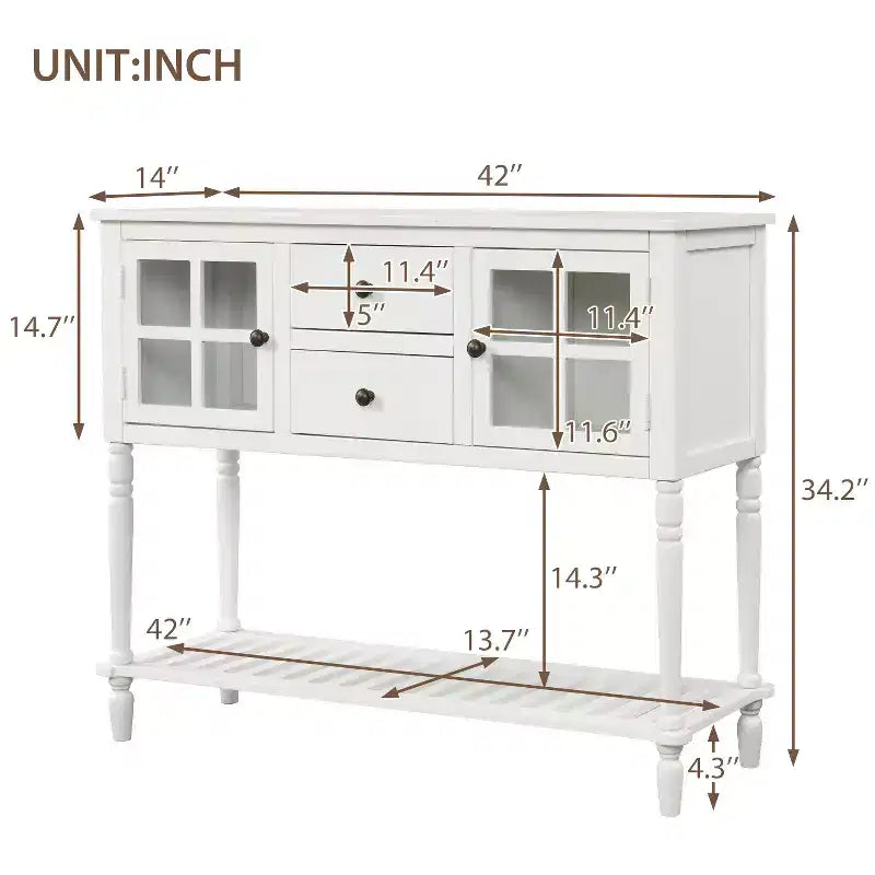 MAYEERTY Bahut de rangement avec étagère inférieure style ferme pour salon blanc