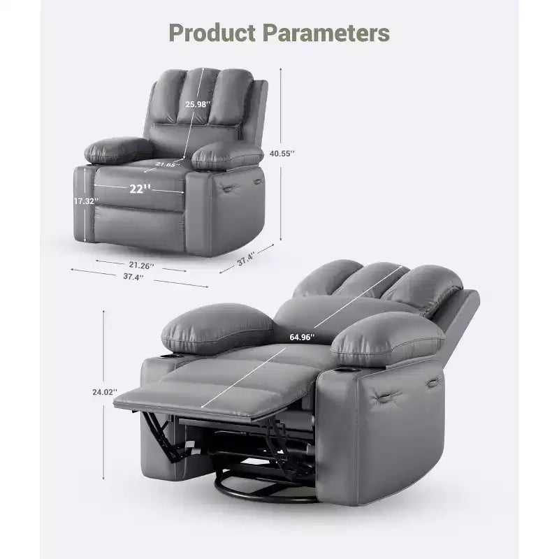Fauteuil inclinable à bascule TROPOW 22" pour adultes, inclinable manuel en cuir PU, avec porte-gobelets et poches latérales, pour salon, chambre à coucher et chambre de bébé