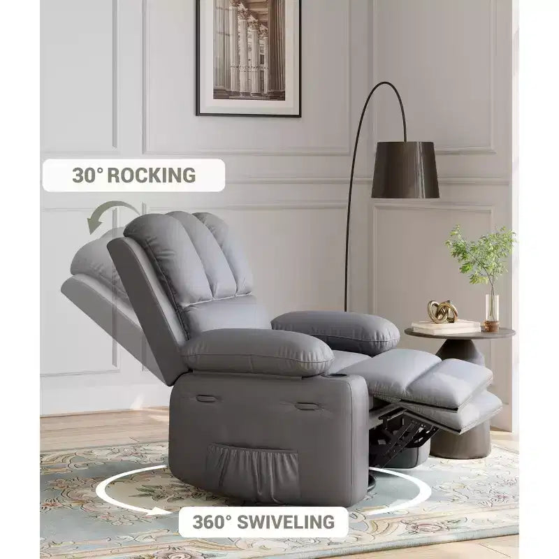 Fauteuil inclinable à bascule TROPOW 22" pour adultes, inclinable manuel en cuir PU, avec porte-gobelets et poches latérales, pour salon, chambre à coucher et chambre de bébé