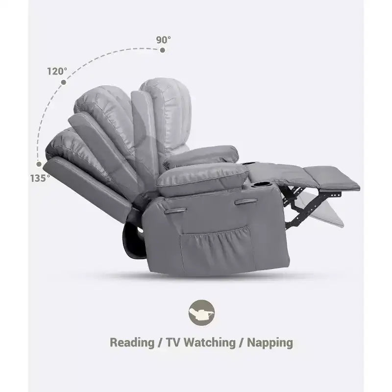 Fauteuil inclinable à bascule TROPOW 22" pour adultes, inclinable manuel en cuir PU, avec porte-gobelets et poches latérales, pour salon, chambre à coucher et chambre de bébé