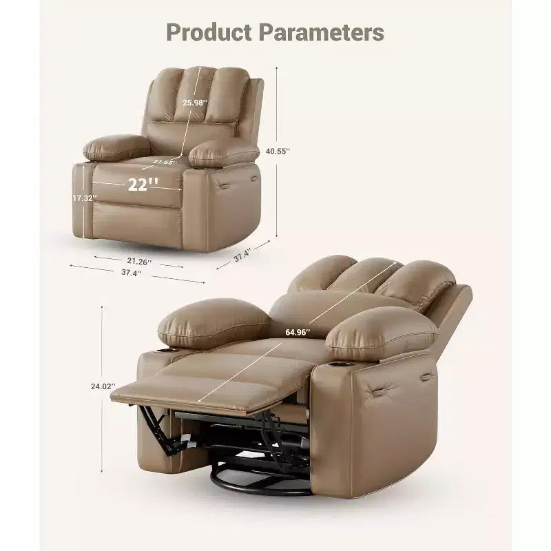 Fauteuil inclinable à bascule TROPOW 22" pour adultes, inclinable manuel en cuir PU, avec porte-gobelets et poches latérales, pour salon, chambre à coucher et chambre de bébé