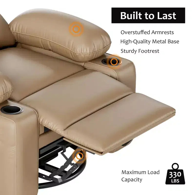 Fauteuil inclinable à bascule TROPOW 22" pour adultes, inclinable manuel en cuir PU, avec porte-gobelets et poches latérales, pour salon, chambre à coucher et chambre de bébé