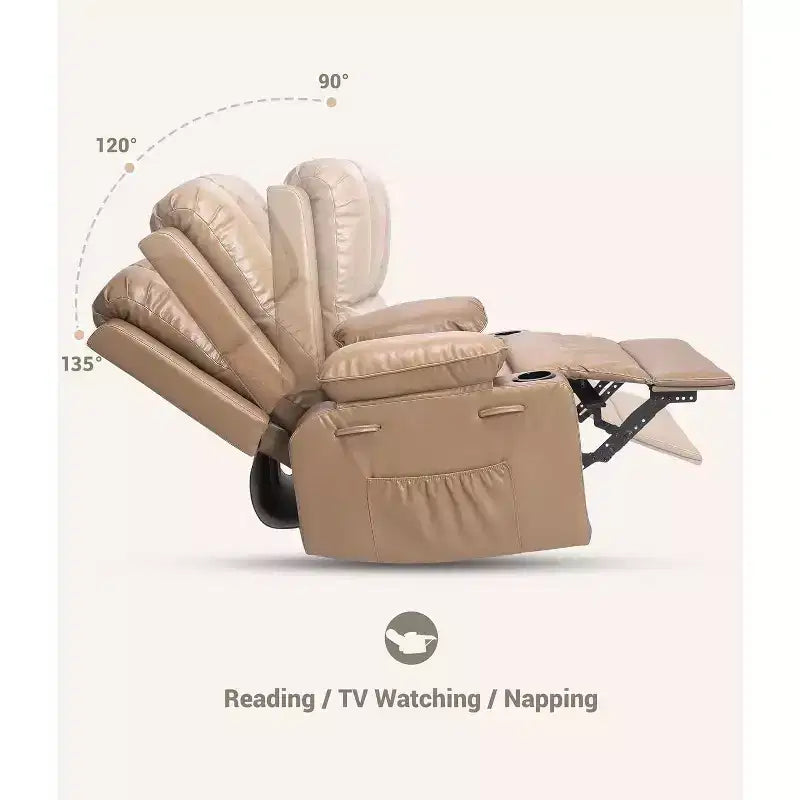 Fauteuil inclinable à bascule TROPOW 22" pour adultes, inclinable manuel en cuir PU, avec porte-gobelets et poches latérales, pour salon, chambre à coucher et chambre de bébé