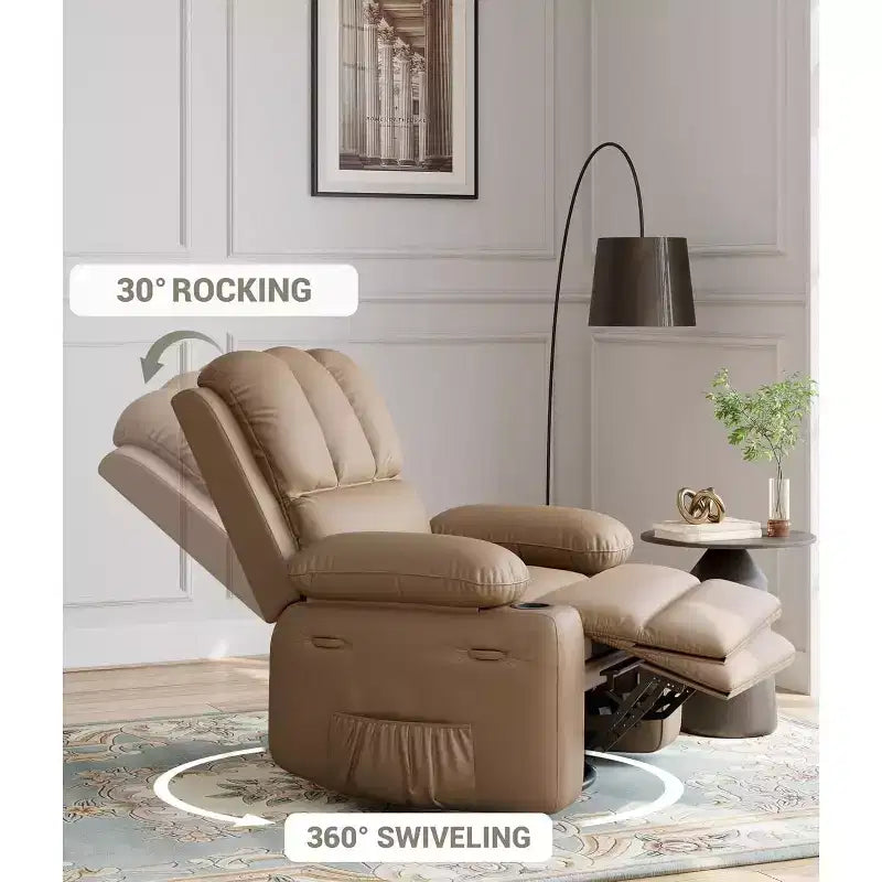 Fauteuil inclinable à bascule TROPOW 22" pour adultes, inclinable manuel en cuir PU, avec porte-gobelets et poches latérales, pour salon, chambre à coucher et chambre de bébé