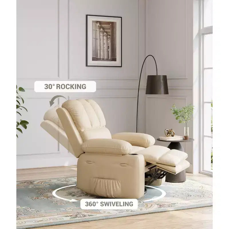 Fauteuil inclinable à bascule TROPOW 22" pour adultes, inclinable manuel en cuir PU, avec porte-gobelets et poches latérales, pour salon, chambre à coucher et chambre de bébé