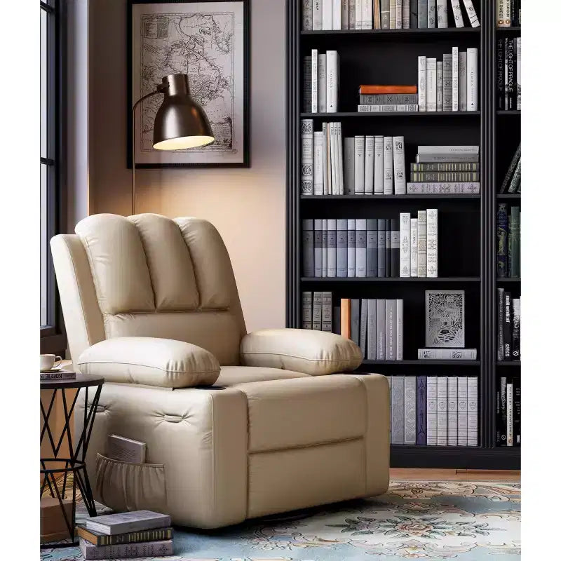 Fauteuil inclinable à bascule TROPOW 22" pour adultes, inclinable manuel en cuir PU, avec porte-gobelets et poches latérales, pour salon, chambre à coucher et chambre de bébé