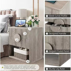 Table de chevet cannelée | 2 tiroirs + Étagère ouverte | Table de nuit moderne pour chambre à coucher (Tons bois, 2 pièces)