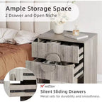 Table de chevet cannelée | 2 tiroirs + Étagère ouverte | Table de nuit moderne pour chambre à coucher (Tons bois, 2 pièces)