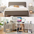 Table de chevet cannelée | 2 tiroirs + Étagère ouverte | Table de nuit moderne pour chambre à coucher (Tons bois, 2 pièces)
