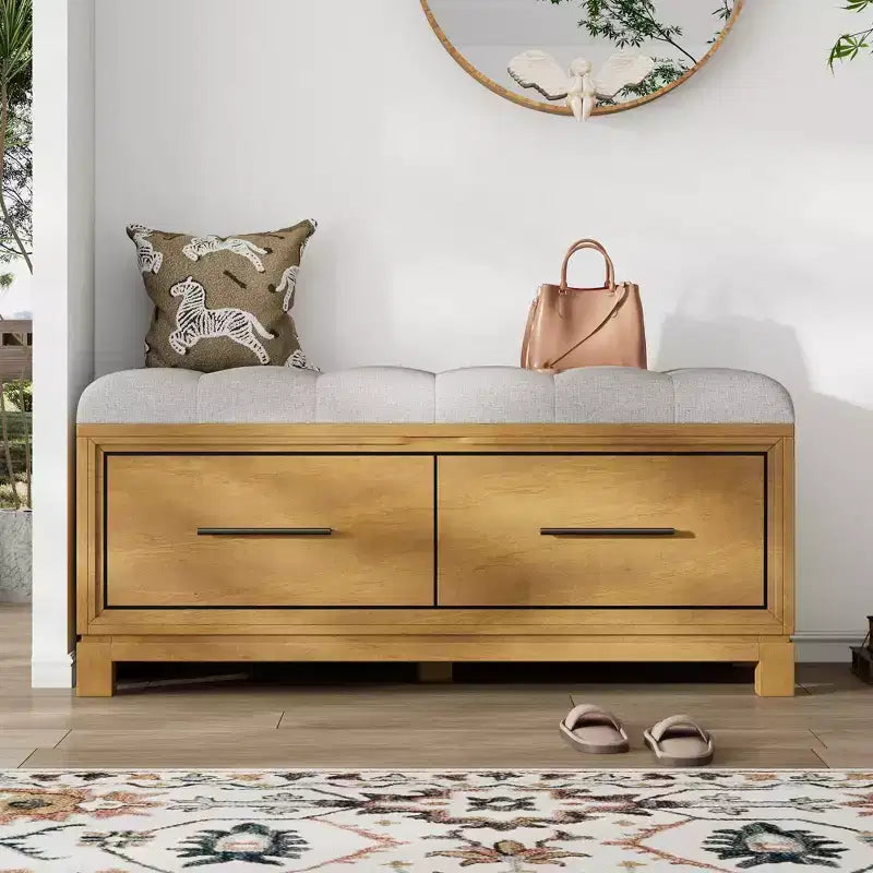 Banc à chaussures TUYOHW avec coussin amovible, banc d'entrée avec rangement dissimulé pour salon, entrée et couloirs, naturel