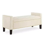 TUYOHW Banc de rangement capitonné avec boutons et clous décoratifs, siège rembourré doux avec accoudoirs pour entrée ou salon, crème