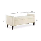 TUYOHW Banc de rangement capitonné avec boutons et clous décoratifs, siège rembourré doux avec accoudoirs pour entrée ou salon, crème