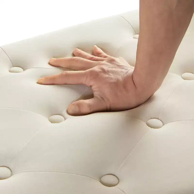 TUYOHW Banc de rangement capitonné avec boutons et clous décoratifs, siège rembourré doux avec accoudoirs pour entrée ou salon, crème