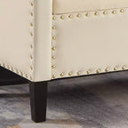 TUYOHW Banc de rangement capitonné avec boutons et clous décoratifs, siège rembourré doux avec accoudoirs pour entrée ou salon, crème
