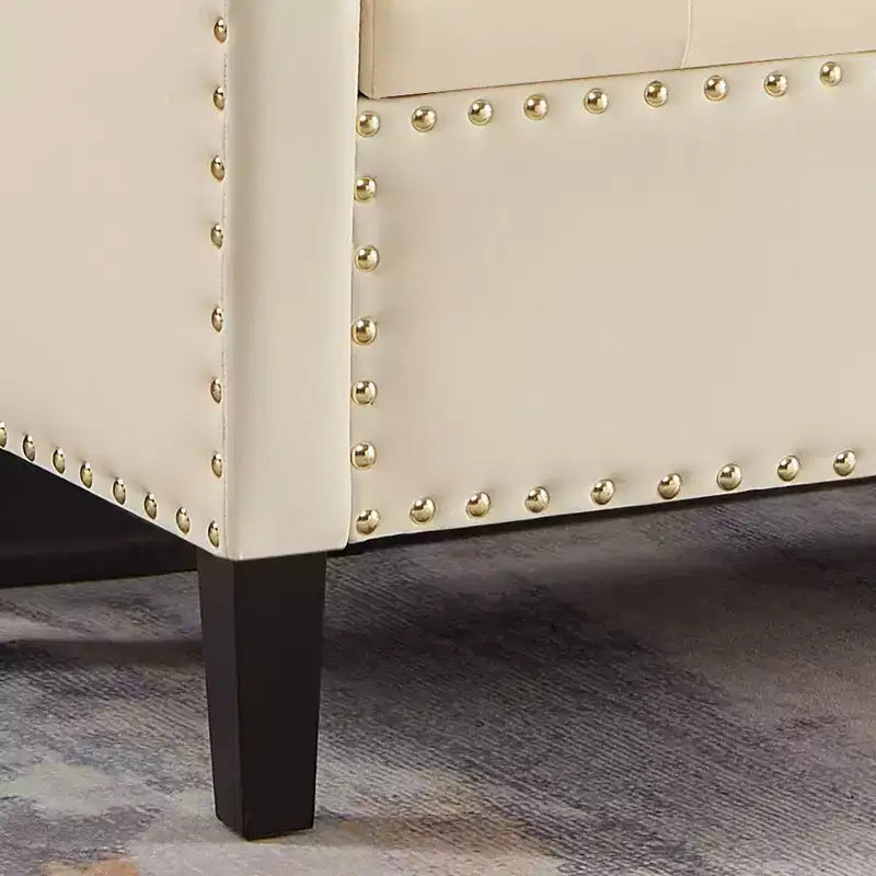 TUYOHW Banc de rangement capitonné avec boutons et clous décoratifs, siège rembourré doux avec accoudoirs pour entrée ou salon, crème