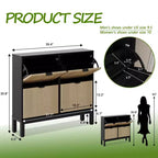 Meuble à chaussures cannelé GustoWave avec 4 tiroirs basculants, organisateur de chaussures étroit en bois avec pieds en métal, porte-chaussures moderne de style ferme avec rangement caché