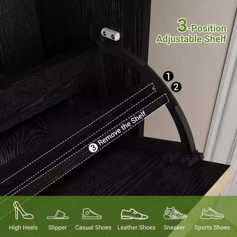 Meuble à chaussures cannelé GustoWave avec 4 tiroirs basculants, organisateur de chaussures étroit en bois avec pieds en métal, porte-chaussures moderne de style ferme avec rangement caché