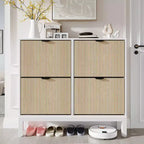 Meuble à chaussures cannelé GustoWave avec 4 tiroirs basculants, organisateur de chaussures étroit en bois avec pieds en métal, porte-chaussures moderne de style ferme avec rangement caché