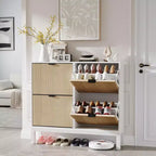 Meuble à chaussures cannelé GustoWave avec 4 tiroirs basculants, organisateur de chaussures étroit en bois avec pieds en métal, porte-chaussures moderne de style ferme avec rangement caché