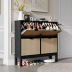 Meuble à chaussures cannelé GustoWave avec 4 tiroirs basculants, organisateur de chaussures étroit en bois avec pieds en métal, porte-chaussures moderne de style ferme avec rangement caché
