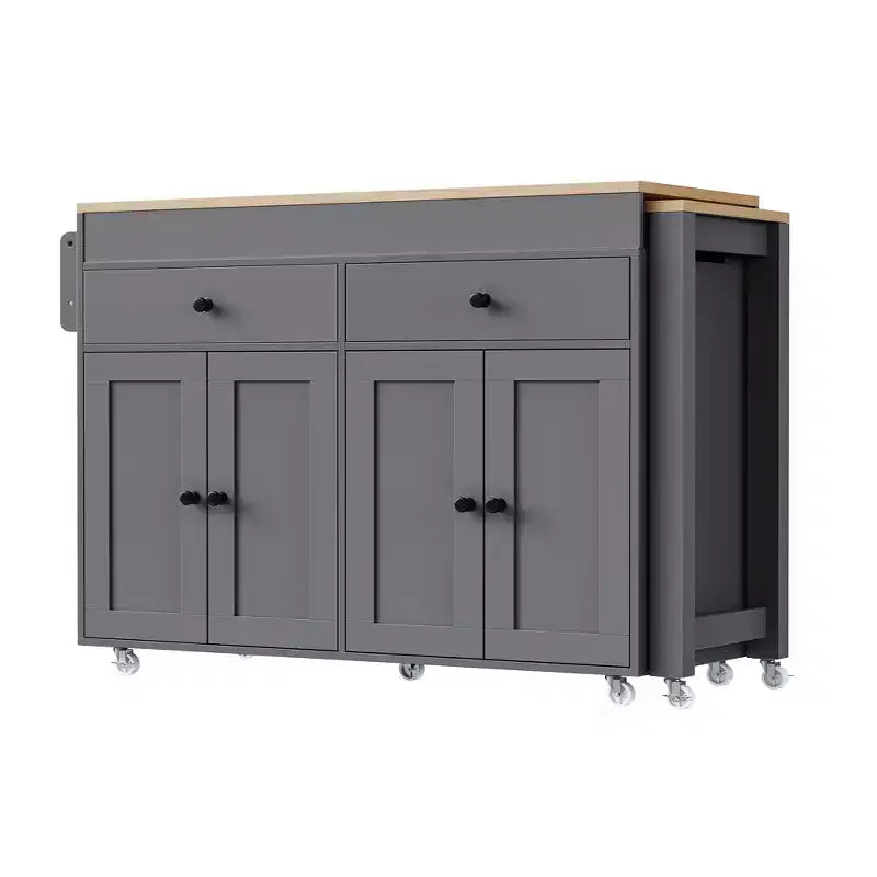 Îlot de cuisine CLIHOME avec table à manger extensible, chariot de rangement de cuisine roulant avec étagère à épices et 2 tiroirs