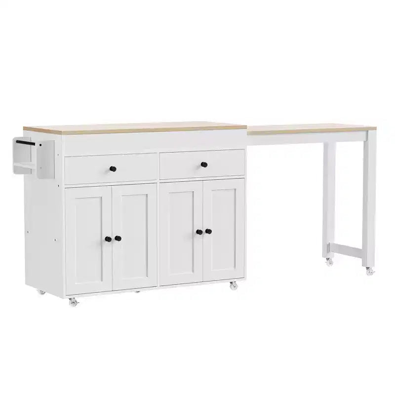 Îlot de cuisine CLIHOME avec table à manger extensible, chariot de rangement de cuisine roulant avec étagère à épices et 2 tiroirs