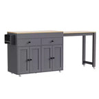 Îlot de cuisine CLIHOME avec table à manger extensible, chariot de rangement de cuisine roulant avec étagère à épices et 2 tiroirs