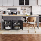 Îlot de cuisine CLIHOME avec table à manger extensible, chariot de rangement de cuisine roulant avec étagère à épices et 2 tiroirs