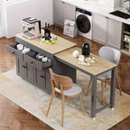CLIHOME Kitchen Island with Extendable Dining Table , Rolling Kitchen Storage Cart with Spice Rack and 2 Drawers