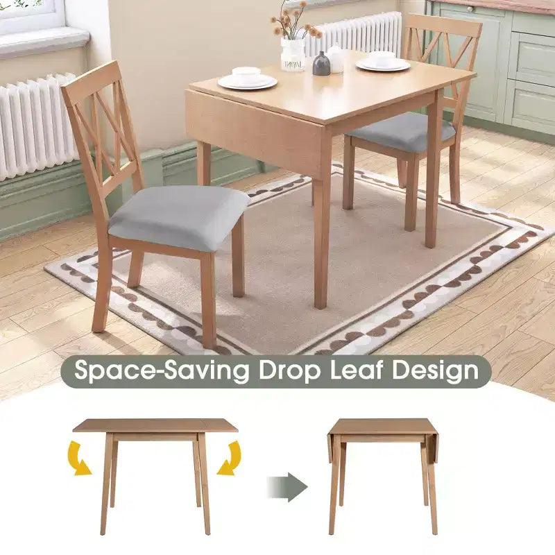 Table à manger extensible rectangulaire Okak avec pieds en bois d'hévéa, table de cuisine pour 4, table pliante pour cuisine, salle à manger